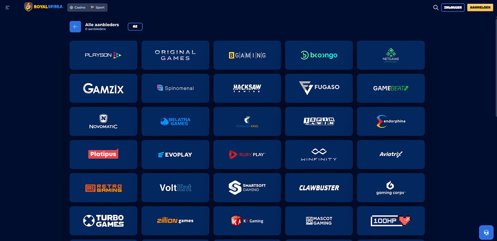 Royalspinia Casino Providers