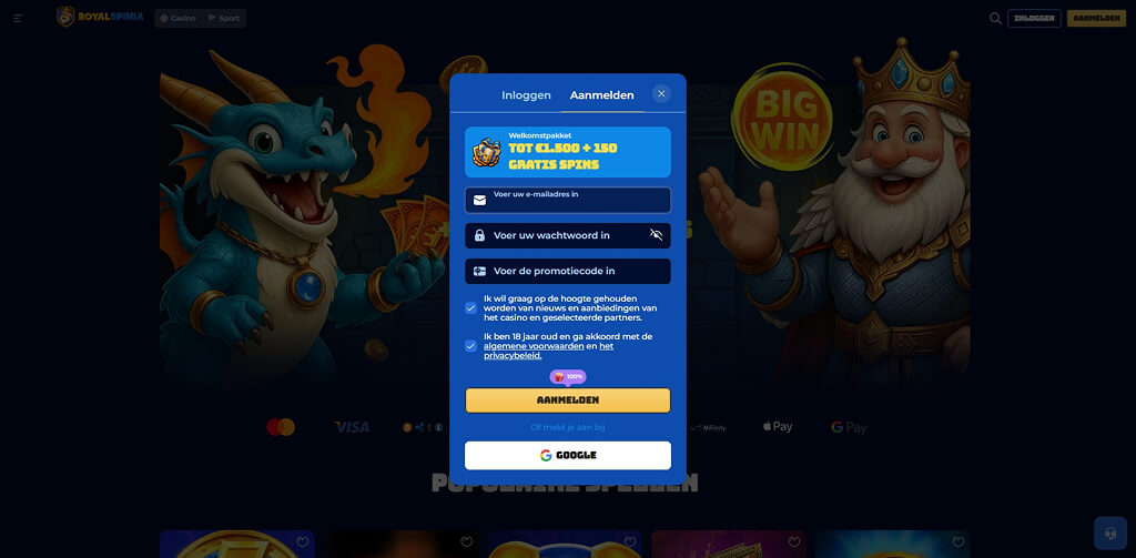 Royalspinia Casino Registratie